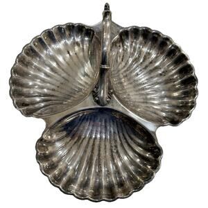Vtg Sheridan Baroque Silver Plate Clam Shell Serving Tray Footed Dish 3 Part